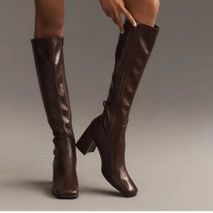 Jeffery Campbell Hot Lava Boots Burgundy Coffee Brown Square Toe Knee High